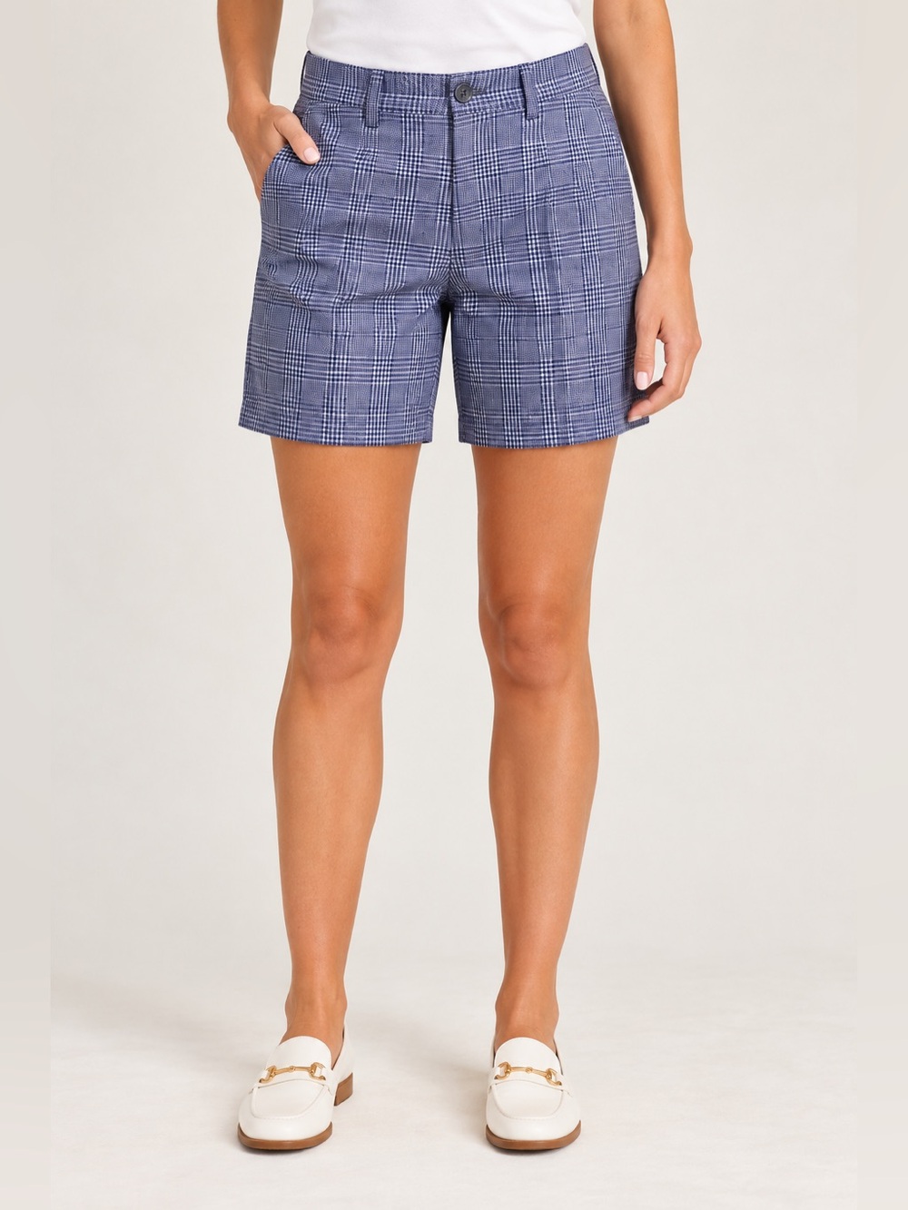 Peter Millar Navy and White Plaid Flat Front Women's Shorts